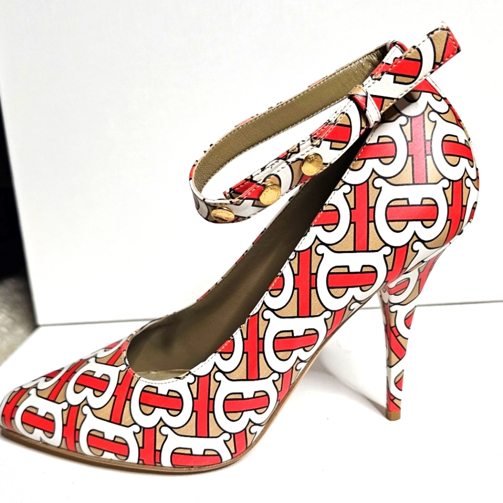 BURBERRY Shoes Heels TB Monogram Leather Pumps Shoes Size 11 US 41 European